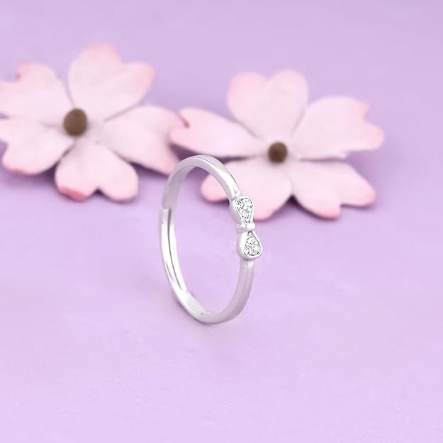 GIVA 925 Silver Zircon Bow Beauty Ring, Adjustable | Gifts and Girls | With Certificate of Authenticity and 925 Stamp | 6 Months Warranty*