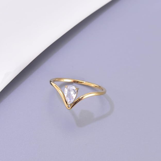 Aaishwarya 18K Gold Plated Waterproof Anti-Tarnish V-Shaped Zircon Ring | Size: 6/7/8 | Fashionable, Dainty & Minimal Jewelry | Elegant Gift for Girls & Her