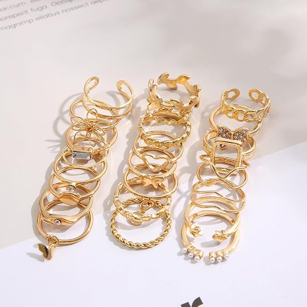 Shining Diva Fashion Maximum 48PCS Vintage Butterfly Heart Snake Rings Set Latest Stylish Gold Plated Geometric Hollow Finger Rings and Girls