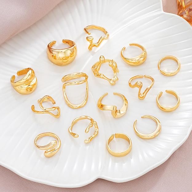 Shining Diva Fashion Set of 15 Latest Stylish Gold Plated Rings and Girls (16673r)