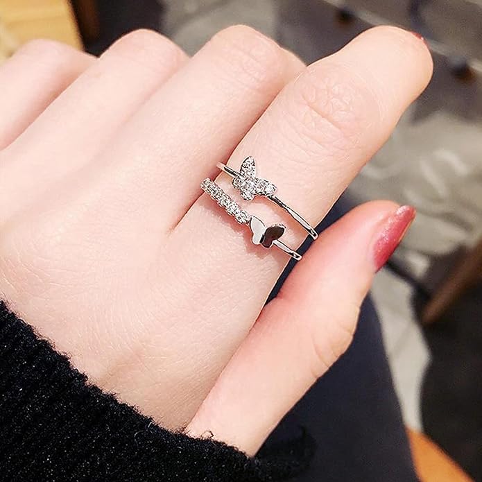 Fashion Frill 's Ring Butterfly Design Silver Plated Adjustable Finger Ring For Girls Red Crystal Rings Jewellery Gift for Sister