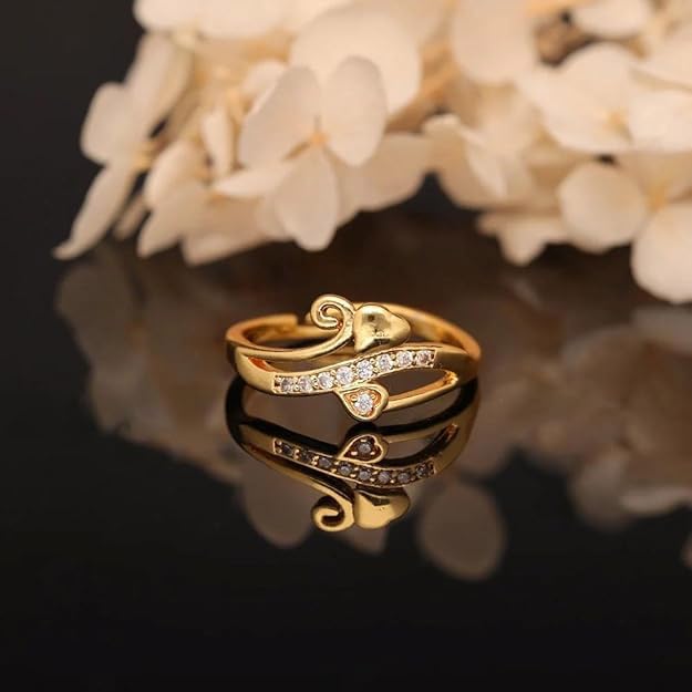 Brado Jewellery combo of 6 Gold Plated ad american diamond Adjustable free size Rings Combo  & Girls | Stylish Fancy Ring Set | Heart & Stone Design | for Daily use (JR 7)