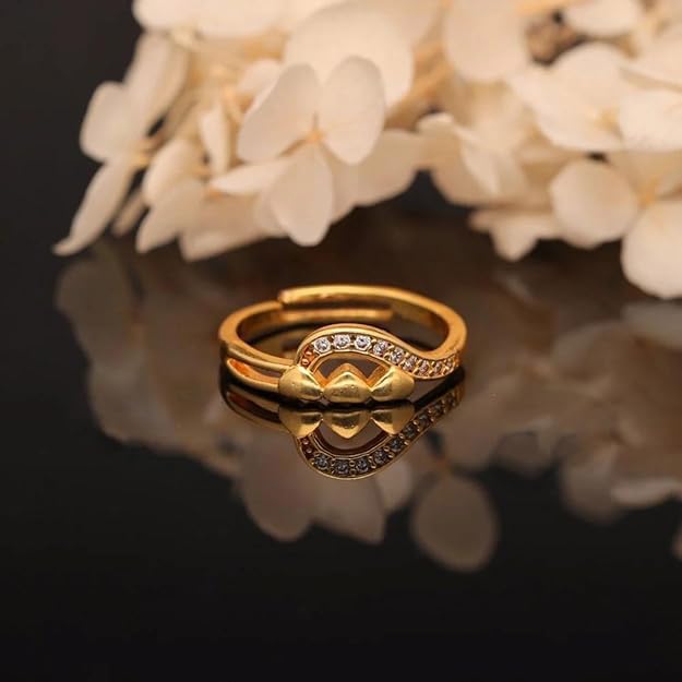 Brado Jewellery combo of 6 Gold Plated ad american diamond Adjustable free size Rings Combo  & Girls | Stylish Fancy Ring Set | Heart & Stone Design | for Daily use (JR 7)