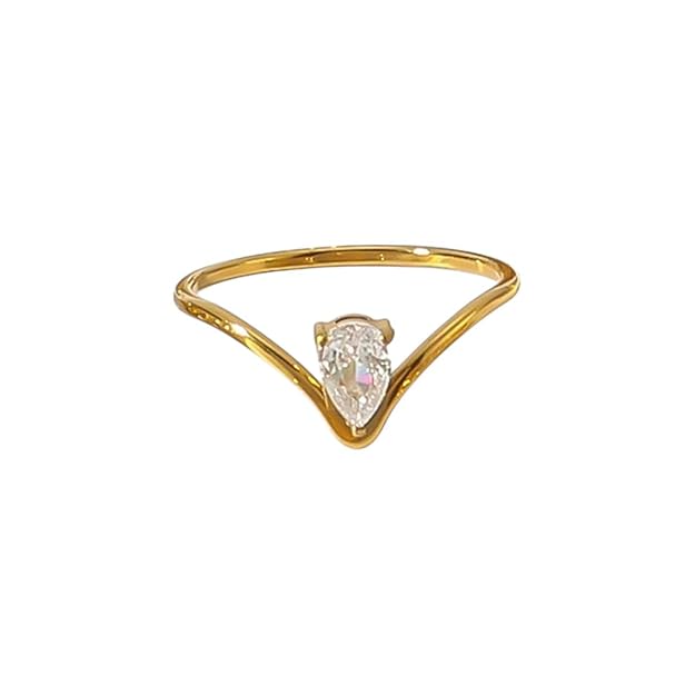 Aaishwarya 18K Gold Plated Waterproof Anti-Tarnish V-Shaped Zircon Ring  | Size: 6/7/8 | Fashionable, Dainty & Minimal Jewelry | Elegant Gift for Girls & Her