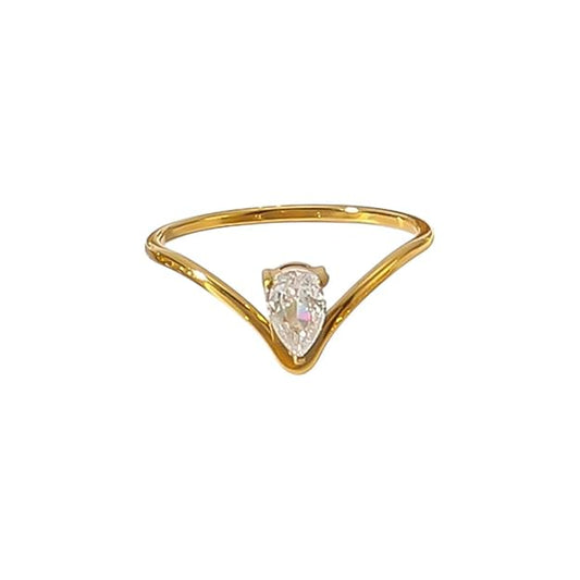 Aaishwarya 18K Gold Plated Waterproof Anti-Tarnish V-Shaped Zircon Ring  | Size: 6/7/8 | Fashionable, Dainty & Minimal Jewelry | Elegant Gift for Girls & Her