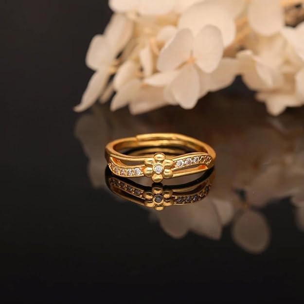 Brado Jewellery combo of 6 Gold Plated ad american diamond Adjustable free size Rings Combo  & Girls | Stylish Fancy Ring Set | Heart & Stone Design | for Daily use (JR 7)