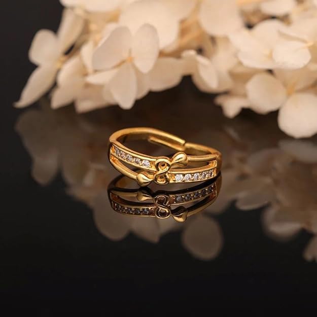 Brado Jewellery combo of 6 Gold Plated ad american diamond Adjustable free size Rings Combo  & Girls | Stylish Fancy Ring Set | Heart & Stone Design | for Daily use (JR 7)