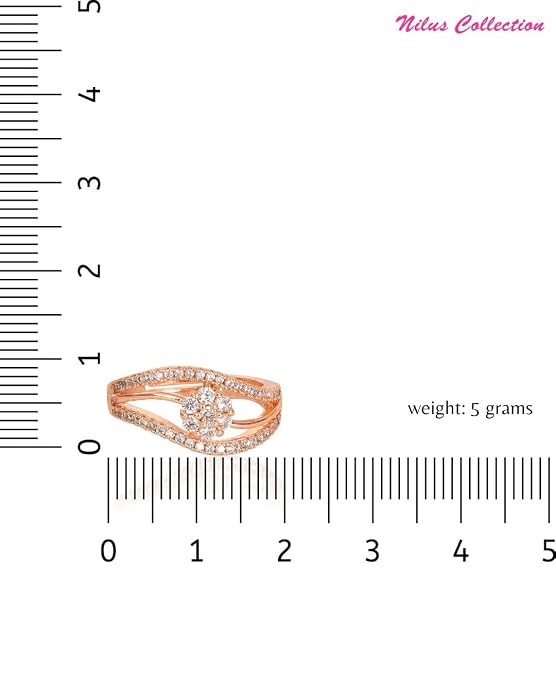 Nilu's Collection Rose Gold Plated Elegant American Diamond Studded Sparkling Adjustable Finger Ring  and Girls (Rose Gold)