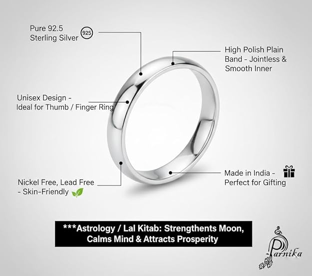 High Polish Regular Wear Unisex Silver Finger Ring Band in Pure 92.5 Sterling Silver For  Girls Men Boys | Chandi Ki Ring | Thumb Ring | Gift For Her & Him |