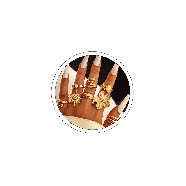 Rings Set , Adjustable Rings , Gold Metal Flowers Shell Design Open Rings, Stackable Jewelry for Daily Fashion and Special Occasions