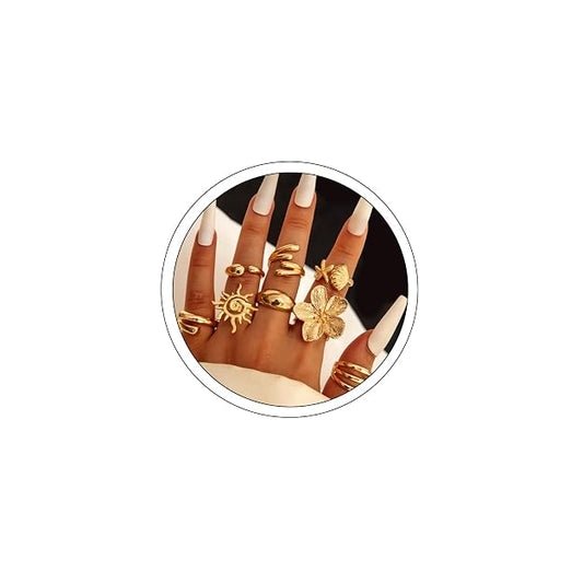 Rings Set , Adjustable Rings , Gold Metal Flowers Shell Design Open Rings, Stackable Jewelry for Daily Fashion and Special Occasions