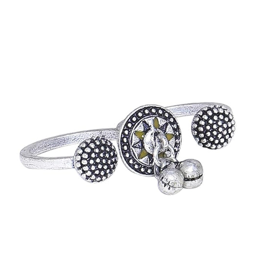 VOYLLA Oxidised Adjustable Statement Ring Textured Ethnic Design Lightweight Comfortable Finger Jewellery Anti Tarnish Styling s Day Gift For Wife Sister Girlfriend