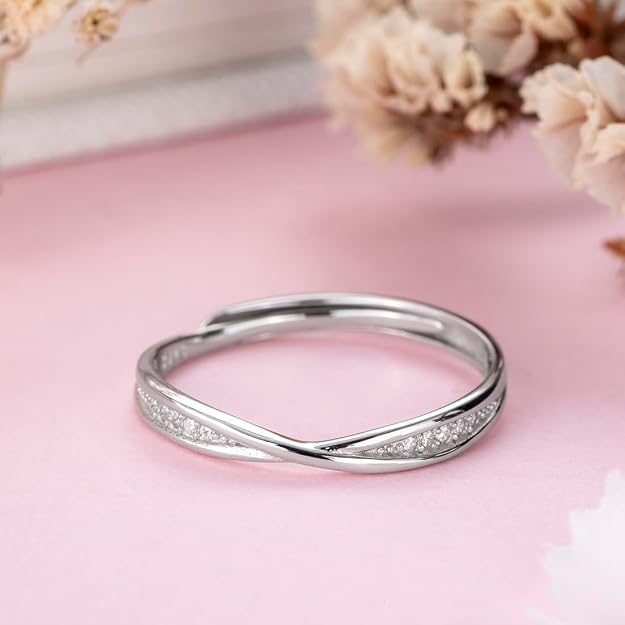 ZAVYA 925 Pure Silver Finger Ring Rhodium Plated Minimal Ring Jewelry For  | Gifts  & Girls | With Certificate of Authenticity and 925 Hallmark