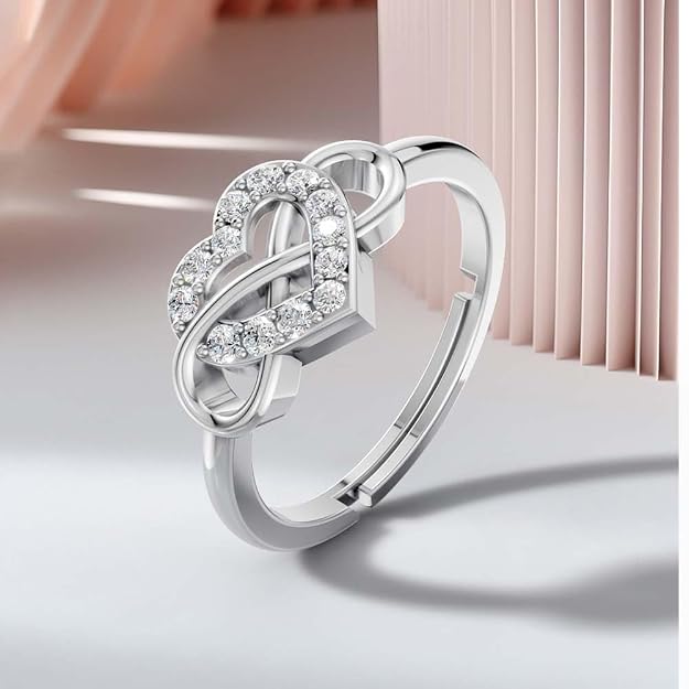 Miss Highness 925 Sterling Pure Silver Ring  and Girls, Heart Promise Ring, Adjustable Size, Minimal Jewellery with Authenticity Certificate, Birthday, Anniversary, Gift for Wife & Girlfriend