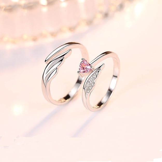 Fashion Frill Delicate Rings For  Crystal Silver Plated Heart Design Adjustable Silver Ring Finger Couple Ring For  Girls Men Boys Rings Wife Girlfriend Valentine