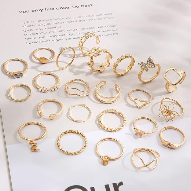 Shining Diva Fashion Maximum 48PCS Vintage Butterfly Heart Snake Rings Set Latest Stylish Gold Plated Geometric Hollow Finger Rings  and Girls