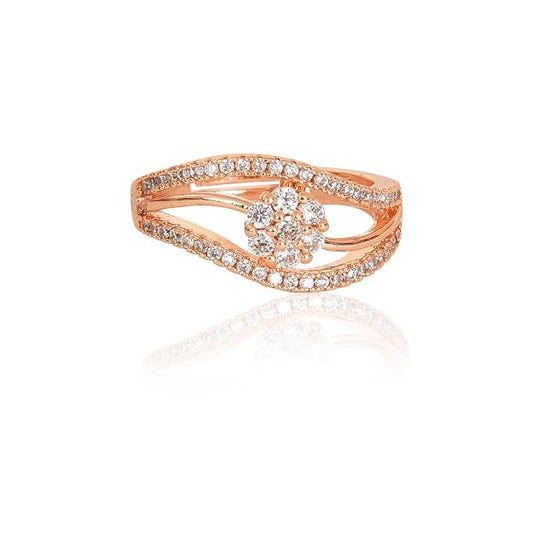 Nilu's Collection Rose Gold Plated Elegant American Diamond Studded Sparkling Adjustable Finger Ring  and Girls (Rose Gold)
