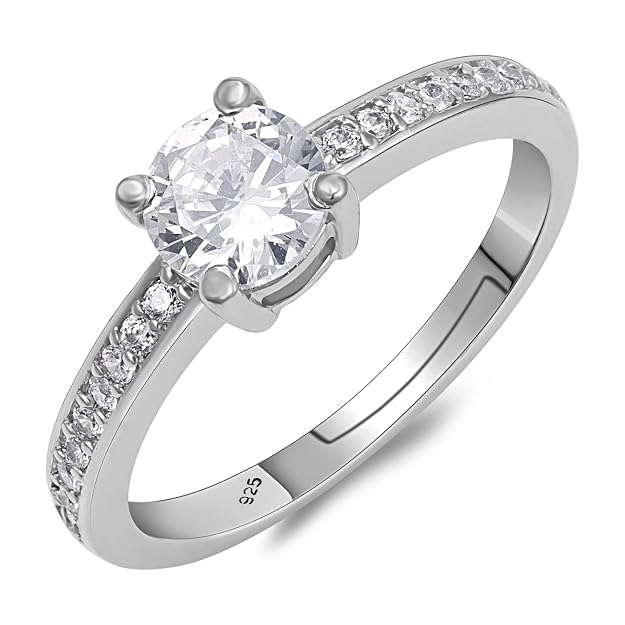 Pissara 925 Sterling Silver Cubic Zirconia Finger Ring For  And Girls|with Authenticity Certificate, 925 Stamp & 6 Months Warranty