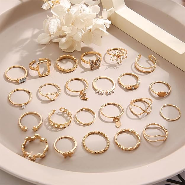 Shining Diva Fashion Maximum 48PCS Vintage Butterfly Heart Snake Rings Set Latest Stylish Gold Plated Geometric Hollow Finger Rings  and Girls