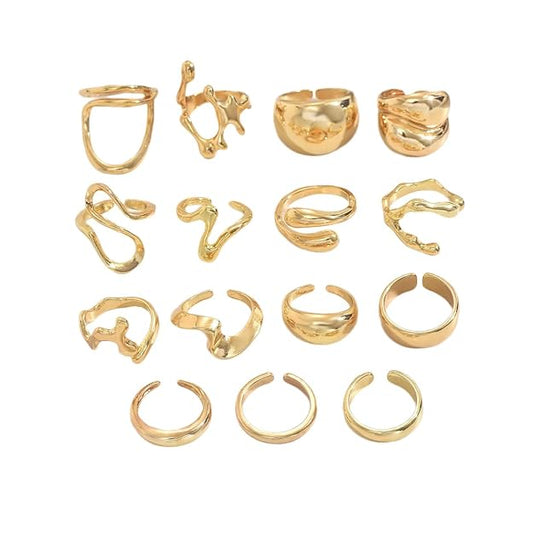 Shining Diva Fashion Set of 15 Latest Stylish Gold Plated Rings  and Girls (16673r)