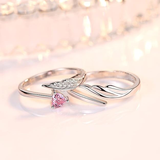 Fashion Frill Delicate Rings For  Crystal Silver Plated Heart Design Adjustable Silver Ring Finger Couple Ring For  Girls Men Boys Rings Wife Girlfriend Valentine