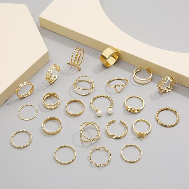 Shining Diva Fashion 22pcs Latest Stylish Stackable Kunckle Rings Set  and Girls Butterfly Heart Boho Gold and Silver Plated Rings