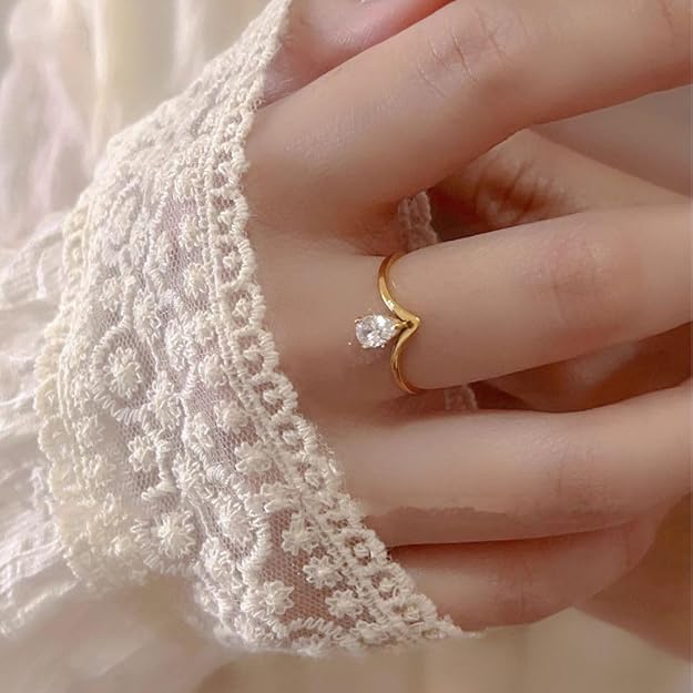 Aaishwarya 18K Gold Plated Waterproof Anti-Tarnish V-Shaped Zircon Ring  | Size: 6/7/8 | Fashionable, Dainty & Minimal Jewelry | Elegant Gift for Girls & Her