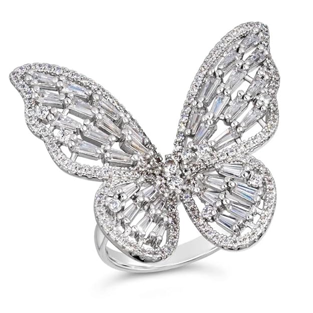 Fashion Frill 's Jewellery Butterfly Ring - Stainless Steel Silver AD Studded Adjustable Ring for Girls - Romantic Gift for Wife Girlfriend Promise