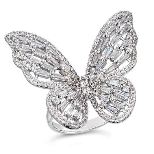 Fashion Frill 's Jewellery Butterfly Ring - Stainless Steel Silver AD Studded Adjustable Ring for Girls - Romantic Gift for Wife Girlfriend Promise