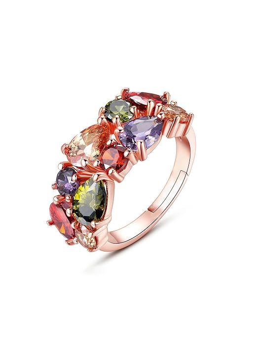 Sparkling Colors Flowerets Vine Swiss Cubic Zirconia 18K Rose Gold Plated Sparkling Ring  by YELLOW CHIMES … …