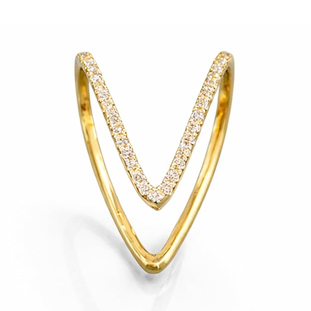 SALVE CZ Studded V-Shaped Finger Ring  Stylish | Tarnish Free Jewellery Adjustable Ring  Gold Ring for Girls Stylish | Aesthetic Accessories for Girls