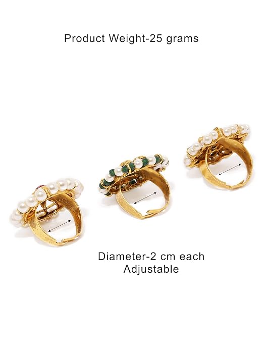ZAVERI PEARLS Combo Of 3 Traditional Adjustable Finger Ring For -ZPFK8732