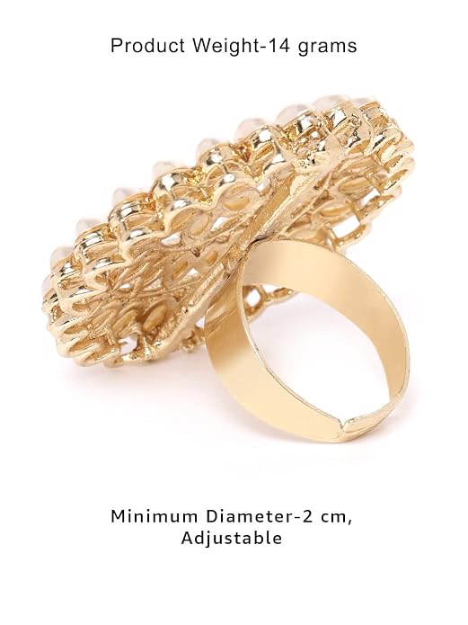 ZAVERI PEARLS Gold Tone Pearls Flower Ethnic Adjustable Finger Ring For -ZPFK9537
