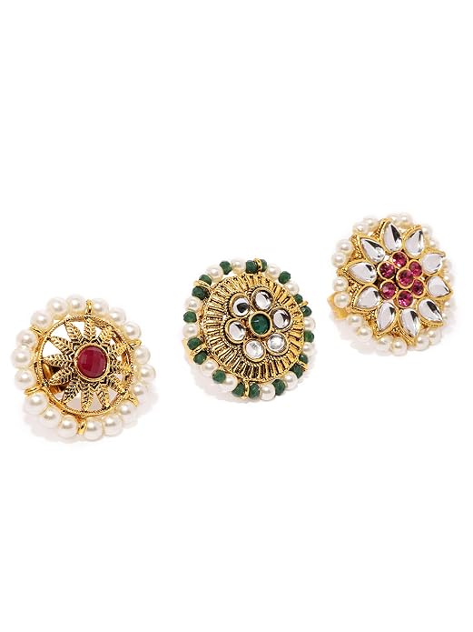 ZAVERI PEARLS Combo Of 3 Traditional Adjustable Finger Ring For -ZPFK8732