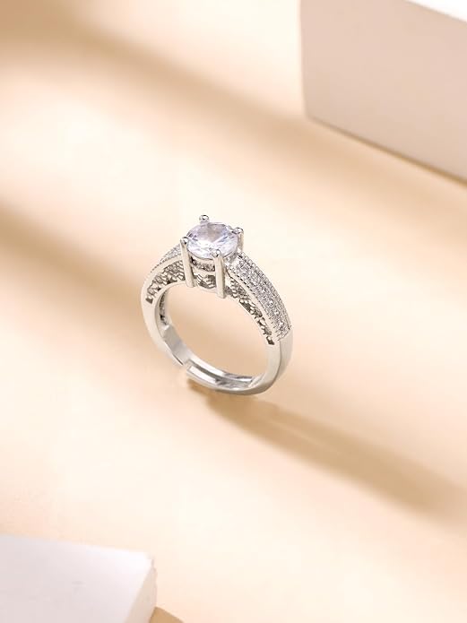 Yellow Chimes Rings  Crystal Silver toned White color Metal Rings  and Girls (Size US 6)