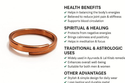 100% Pure Copper Adjustable Free Size Finger Ring Tamba Challa Fashion Jewellery For Men And  heal damage skin