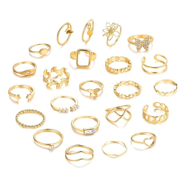 Shining Diva Fashion Maximum 48PCS Vintage Butterfly Heart Snake Rings Set Latest Stylish Gold Plated Geometric Hollow Finger Rings  and Girls