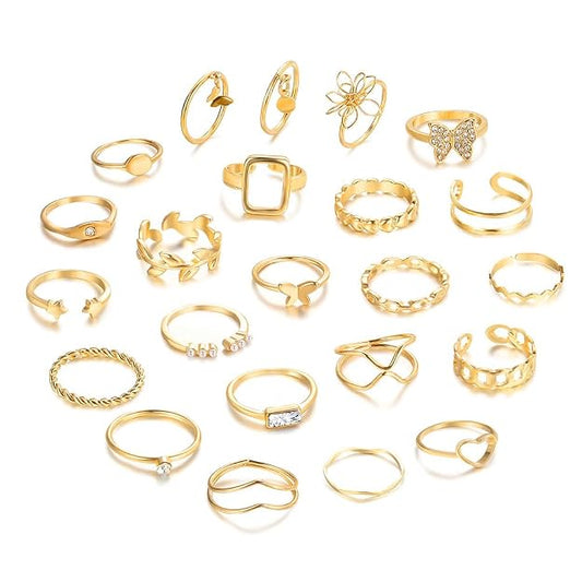 Shining Diva Fashion Maximum 48PCS Vintage Butterfly Heart Snake Rings Set Latest Stylish Gold Plated Geometric Hollow Finger Rings  and Girls