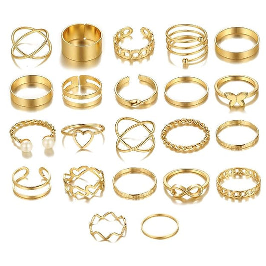 Shining Diva Fashion 22pcs Latest Stylish Stackable Kunckle Rings Set  and Girls Butterfly Heart Boho Gold and Silver Plated Rings