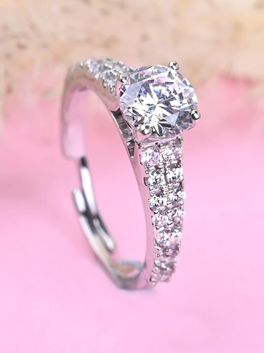 Clara Pure 925 Sterling Silver Solitaire Finger Ring with Adjustable Band | Gift  Girls Wife Girlfriend | Multiple Design Options