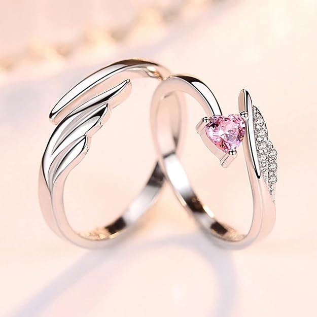 Fashion Frill Delicate Rings For  Crystal Silver Plated Heart Design Adjustable Silver Ring Finger Couple Ring For  Girls Men Boys Rings Wife Girlfriend Valentine