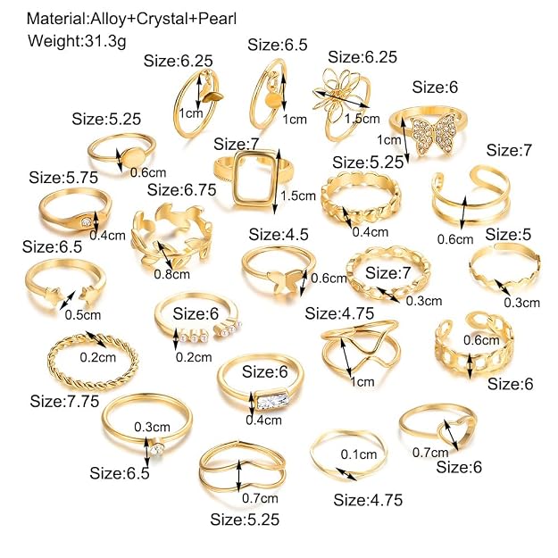 Shining Diva Fashion Maximum 48PCS Vintage Butterfly Heart Snake Rings Set Latest Stylish Gold Plated Geometric Hollow Finger Rings  and Girls