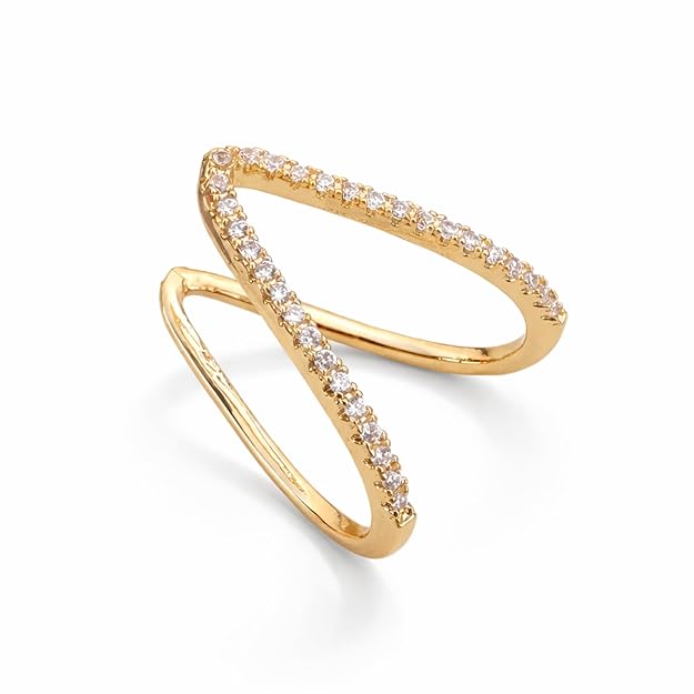SALVE CZ Studded V-Shaped Finger Ring  Stylish | Tarnish Free Jewellery Adjustable Ring  Gold Ring for Girls Stylish | Aesthetic Accessories for Girls