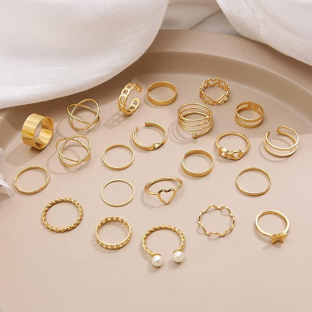 Shining Diva Fashion 22pcs Latest Stylish Stackable Kunckle Rings Set  and Girls Butterfly Heart Boho Gold and Silver Plated Rings