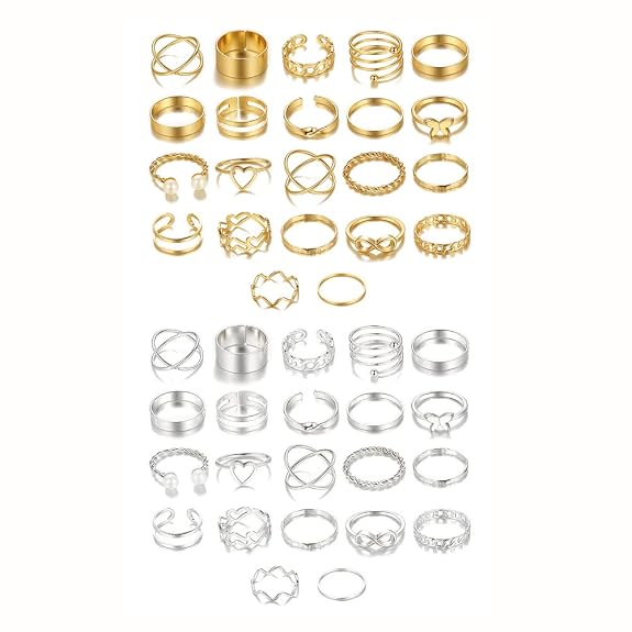 Shining Diva Fashion Combo Set Gold and Silver Plated Rings  and Girls Latest Stylish