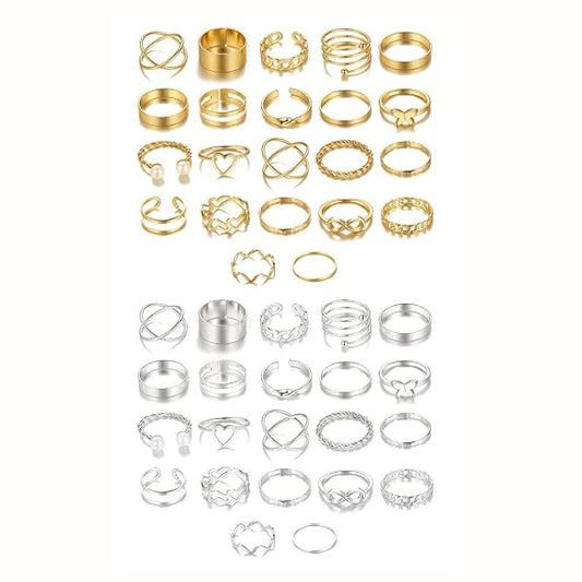 Shining Diva Fashion Combo Set Gold and Silver Plated Rings  and Girls Latest Stylish