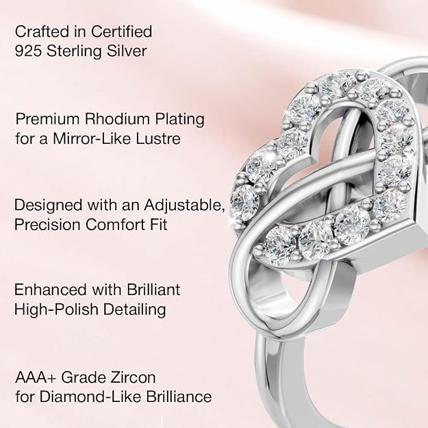 Miss Highness 925 Sterling Pure Silver Ring  and Girls, Heart Promise Ring, Adjustable Size, Minimal Jewellery with Authenticity Certificate, Birthday, Anniversary, Gift for Wife & Girlfriend