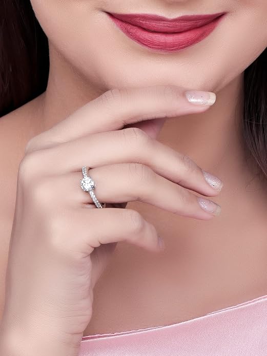 Pissara 925 Sterling Silver Cubic Zirconia Finger Ring For  And Girls|with Authenticity Certificate, 925 Stamp & 6 Months Warranty