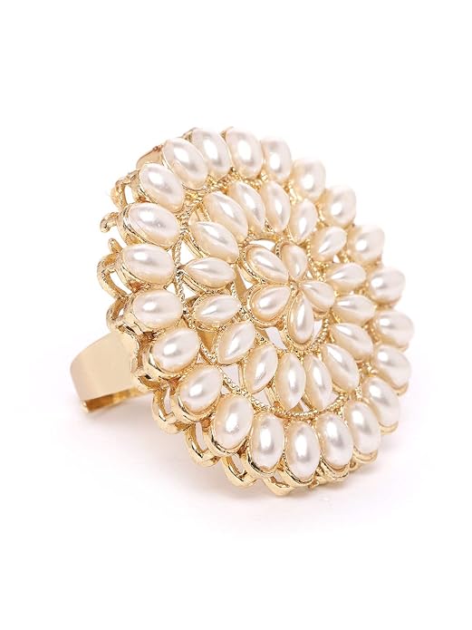 ZAVERI PEARLS Gold Tone Pearls Flower Ethnic Adjustable Finger Ring For -ZPFK9537