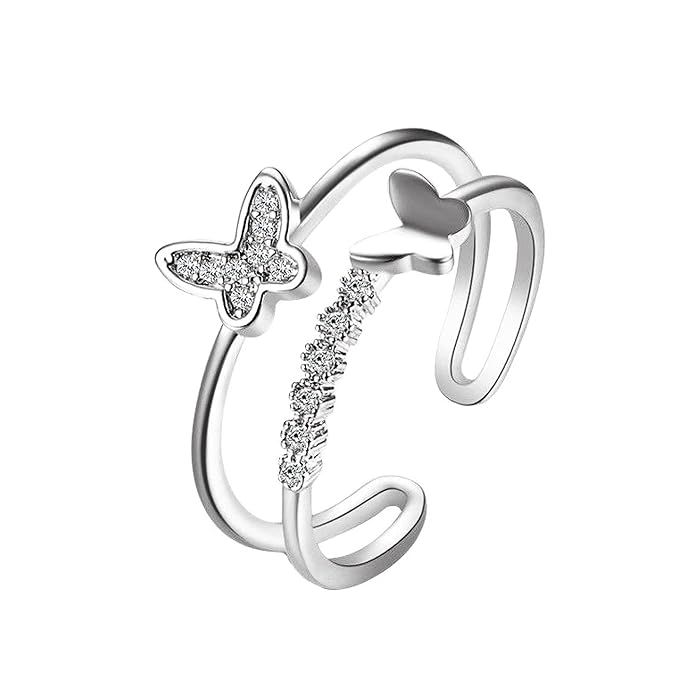 Fashion Frill 's Ring Butterfly Design Silver Plated Adjustable Finger Ring For  Girls Red Crystal Rings Jewellery  Gift for Sister